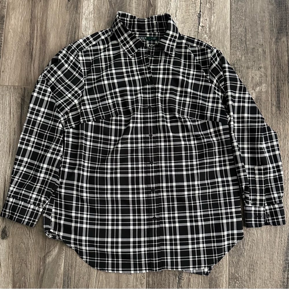 Ralph Lauren Women's Black and White Checkered Shirt